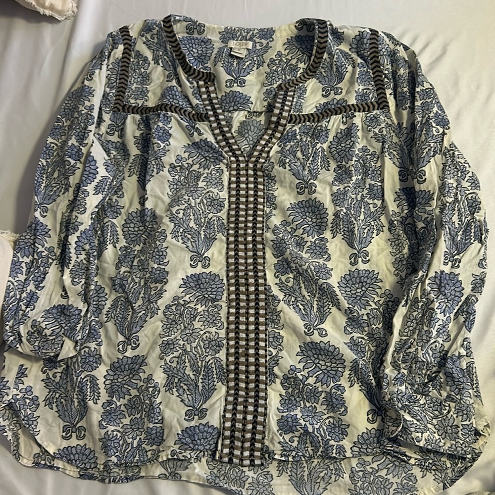 JCrew peasant blouse sz M GUC unique and sold out!